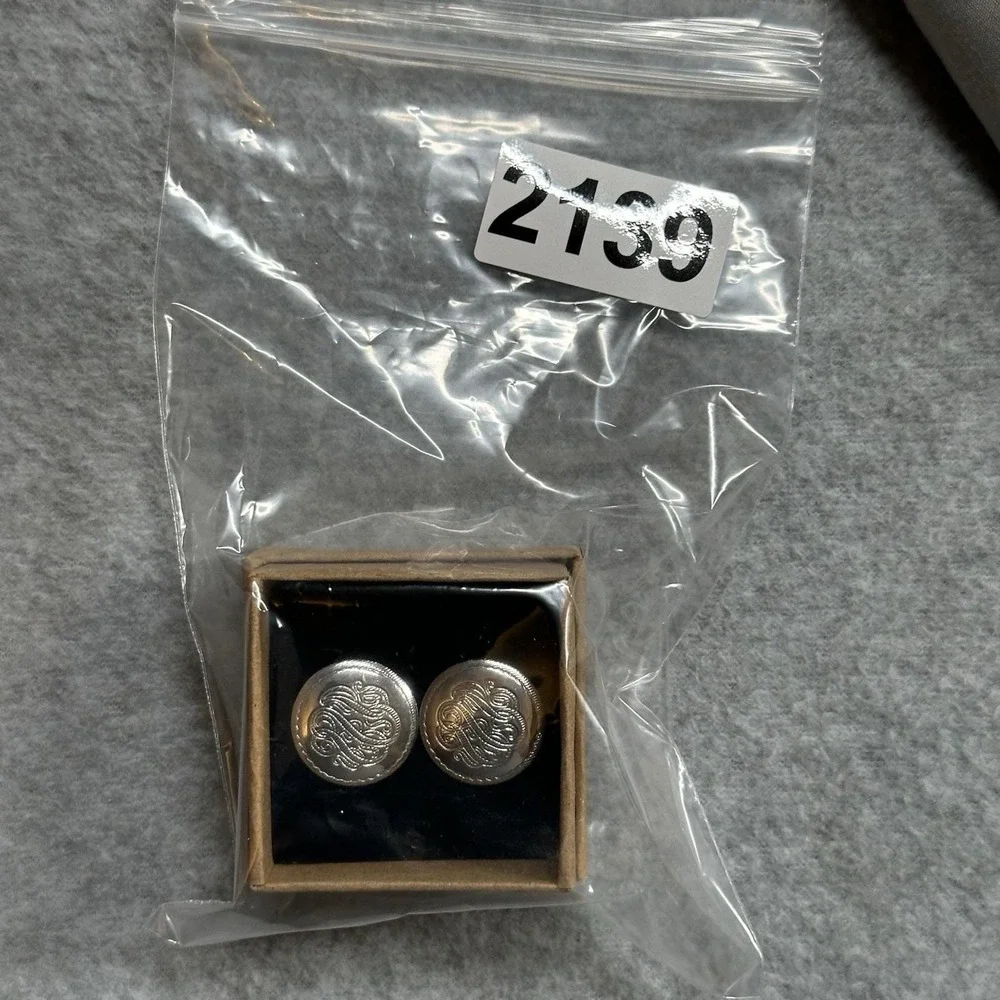 Scroll Monogram Cufflinks Vintage Silver-Tone Classic Mid-Century Style‎